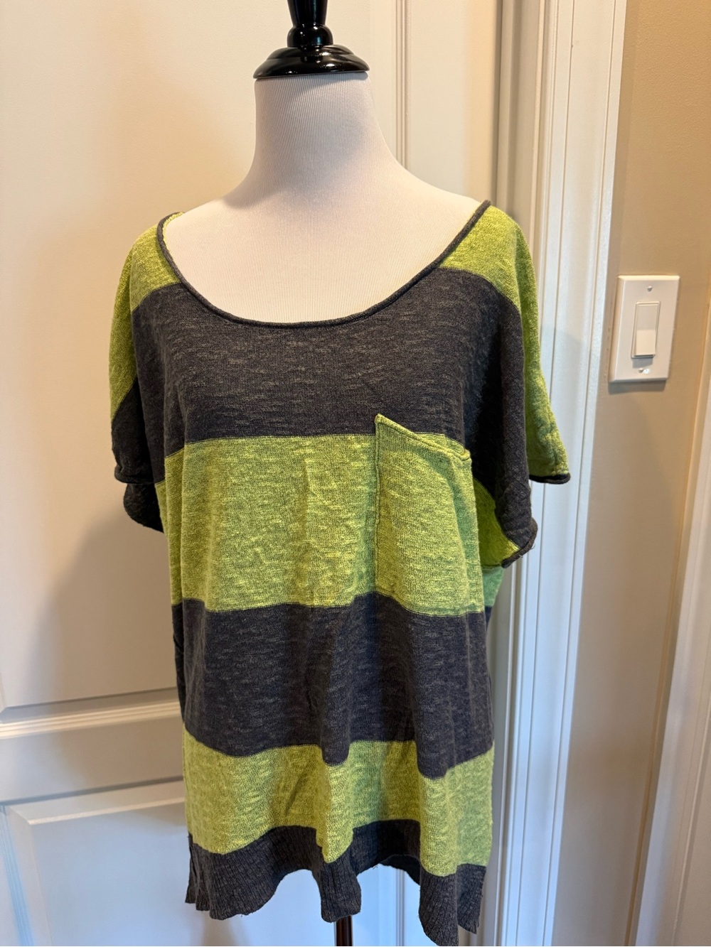 Free People Scoop-Neck Striped Tunic in Lime and Charcoal